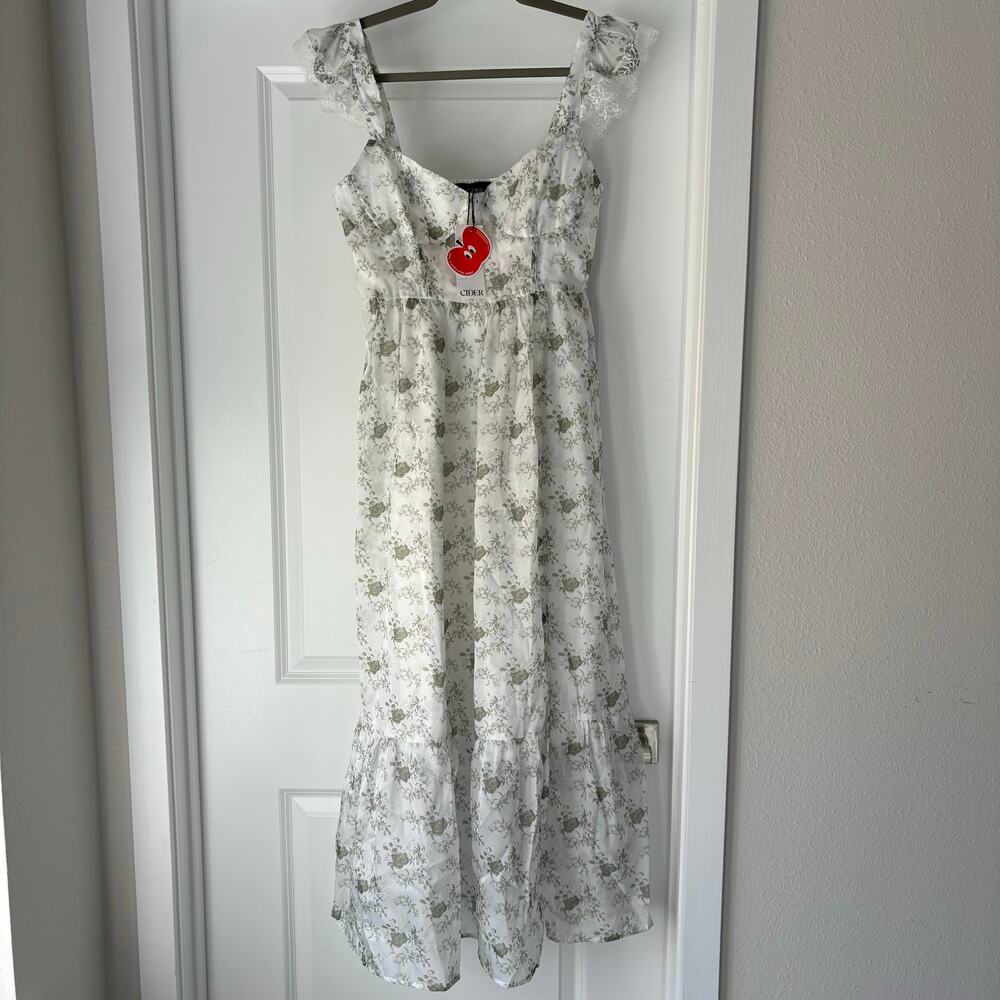 Cider White Floral Ruffle Strap Mini Dress